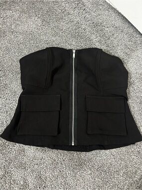 Strapless Black Cargo Pocket Bustier Top